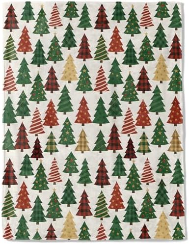 Christmas Tree Decorative Throw Blanket, Buffalo Plaid Star Print Decoration, Flannel Winter Blankets for Couch Bed Sofa, Holiday Home Decor, Xmas Festival Gifts for Kids Adults 40x50 Inch by AINORI