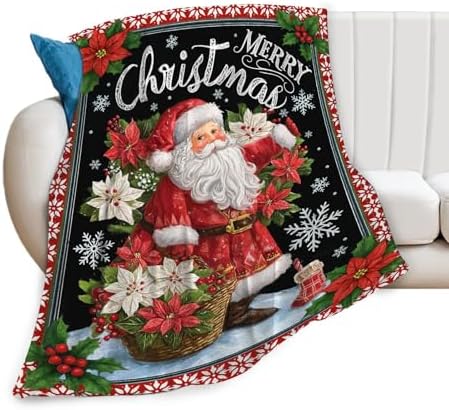 Santa Claus Blanket for Girls Women Boys Men Adults Kids Soft Cozy Fleece Merry Christmas Throw Blankets Gifts Warm Flannel Plush Lightweight Decor for Couch Bed Sofa 80"X60" - Image 2