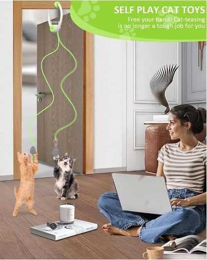 Interactive Cat Toys for Indoor Cats - Automatic Flying Bird Feather Toy Chase Exercise Enrichment Stimulation, Rechargeable Durable Safe Kitten & Adult Cat Electric Hanging Toy for Bored Cats (White)
