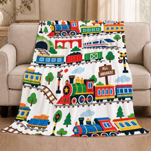 Train Throw Blanket Cartoon Locomotive Railway Print Gifts 60''x80'' - Image 2