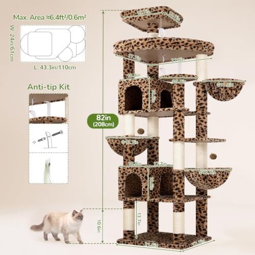 Globlazer 82in Leopard Extra Large Cat Tree for Indoor Large Cats, S82 - Image 6