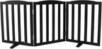 ZJSF Foldable Freestanding Indoor Dog Gate for House Wood Long Pet Gates Dog Fence for Stairs Puppy Gates for Hallways, Puppy Gate,Support Feet Included, Black, 24 "Height-2 Panels