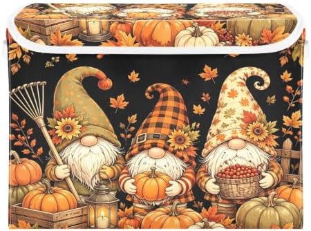 Bolaz Gnome Pumpkin in Autumn Storage Bins with Lids and Handles, Storage Box Basket with Cover Collapsible Organizer Containers for Home Closet, Shelves - Image 2