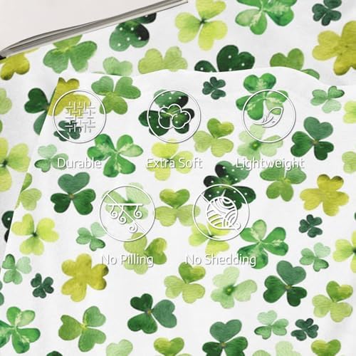 Watercolor Shamrock Lucky Clover Blanket, St. Patrick's Day Irish Green Cozy Throw Blanket, Lightweight Warm Soft Queen Size Fleece Blanket for Sofa Couch Chair, 60 x 80 Inch - Image 3
