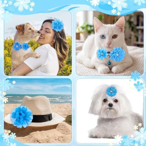 Hoteam 50 Pcs Dog Collar Flowers Bows Accessories, Blue - Image 5