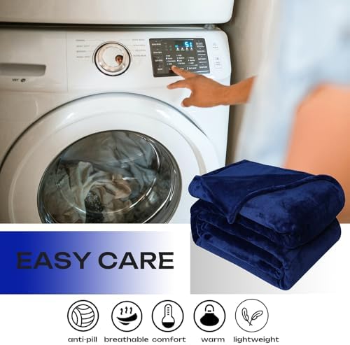 Fleece Plush Throw Blanket Navy Blue 108"x90""for Couch Fuzzy Cozy Flannel - Image 4
