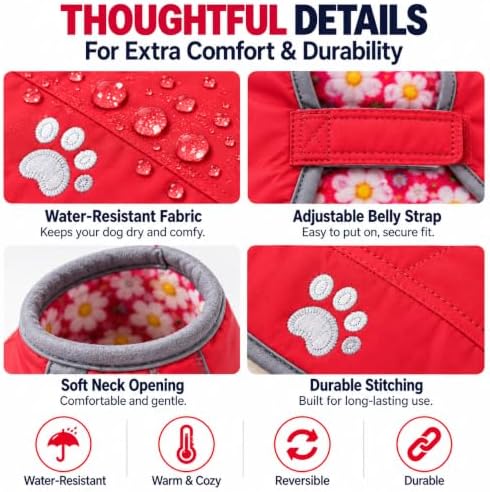 Reversible Dog Coat for Small Dogs, 2-in-1 Winter Jacket, Red, S - Image 6