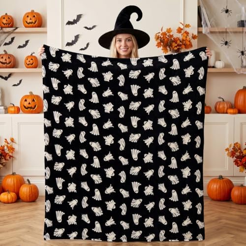 BEDELITE Ghost Halloween Twin Blanket for Decor & Gift, Black, 60"x80" - Image 3