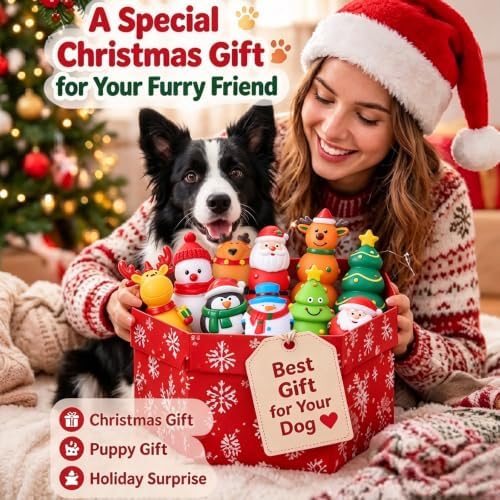 Soulchen 10 Pcs Dog Christmas Chew Toys Latex Squeaky Interactive Dog Toys - Image 7
