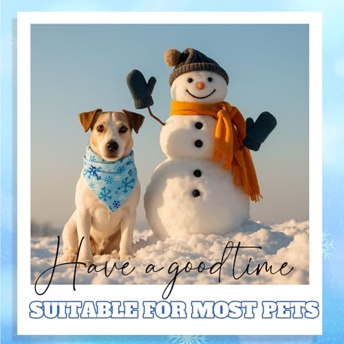 Preboun 50 Pcs Winter Dog Bandanas Bulk, Blue and White Snowman Snowflakes - Image 4