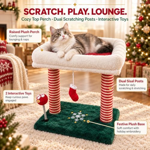 Christmas Cat Tree with Bed and Scratching Post for Indoor Cats - Image 3