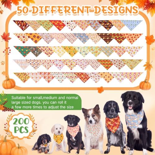 100 Pcs Fall & Thanksgiving Dog Bandanas Bulk with Holiday Sayings, Washable Adjustable Pet Triangle Scarf Bibs, Autumn Grooming Accessories for Small Medium Large Dogs Cats Costume Decor - Image 3