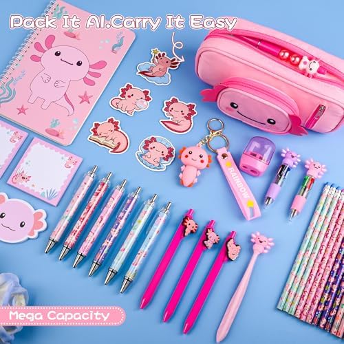 Ulema 84Pcs Cute Axolotl Stationery Set Kawaii Birthday Gifts for Boys Girls Back to School and Classroom Rewards Office Supplies with Axolotl Stuff. - Image 3