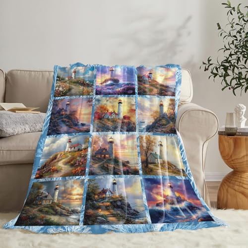 Lighthouse Blanket for Girls Women Boys Men Adults Kids Soft Cozy Fleece Nautical Throw Blankets Gifts Warm Flannel Plush Lightweight Decor for Couch Bed Sofa 80"X60" - Image 4
