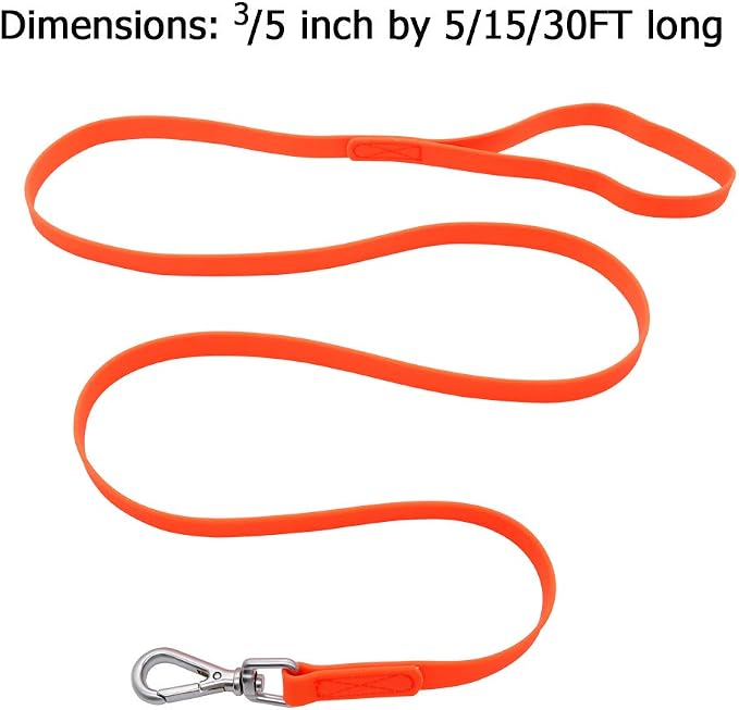Waterproof Dog Training Leash 50FT 30FT 15FT 10FT 5FT Heavy Duty Recall Long Lead for Large Medium Small Dogs (5FT, Orange)