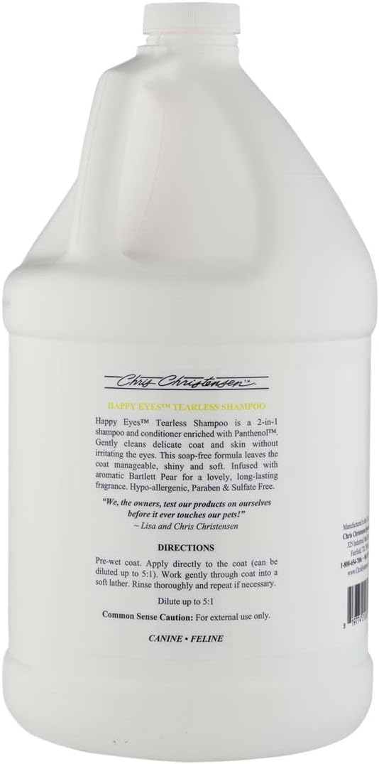 Chris Christensen Happy Eyes Ultra Concentrated Tearless Dog Shampoo, Makes up to 5 Bottles, Groom Like a Professional, Hypo-Allergenic, Sulfate Free, No Tears, All Coat Types, Made in USA (Gallon)