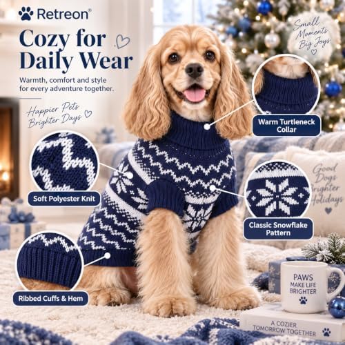 Dog Sweater for Medium Dogs Girl Boy Winter, Dog Clothes, Blue, L - Image 3