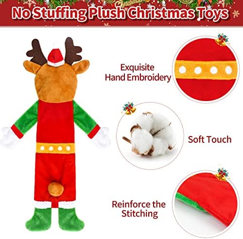 3 Pack Christmas Squeaky Dog Toys, Plush No Stuffing Toy for Dog Puppy, Durable Chew Bite Toys for Small Medium Large Dogs, Interactive Xmas Reindeer, Penguin, Bear for Aggressive Chewers - Image 4