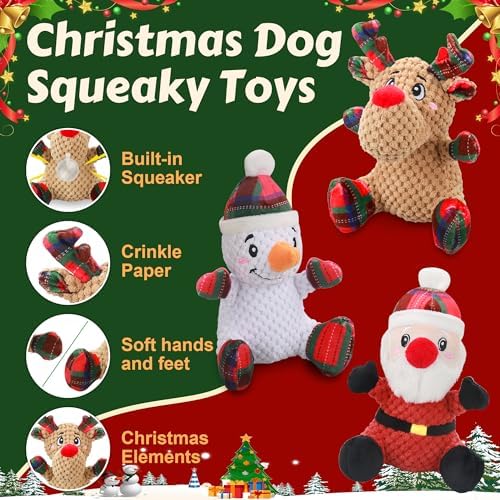 Newget 3Pcs Christmas Squeaky Dog Toys, Plush Dog Toys with Crinkle Paper - Image 2