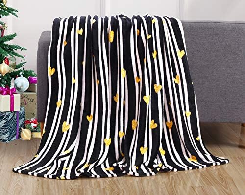 Elegant Comfort Luxury Velvet Super Soft Christmas Prints Fleece Blanket-Holiday Theme Home Décor Fuzzy Warm and Cozy Throws for Winter Bedding, Couch and Gift, 50 x 60 inch, Golden Hearts by ELEGANTCOMFORT
