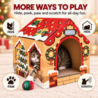 Gift Box Christmas Cat House, A Gift to Play in, 2 Scratchers & Catnip - Image 2