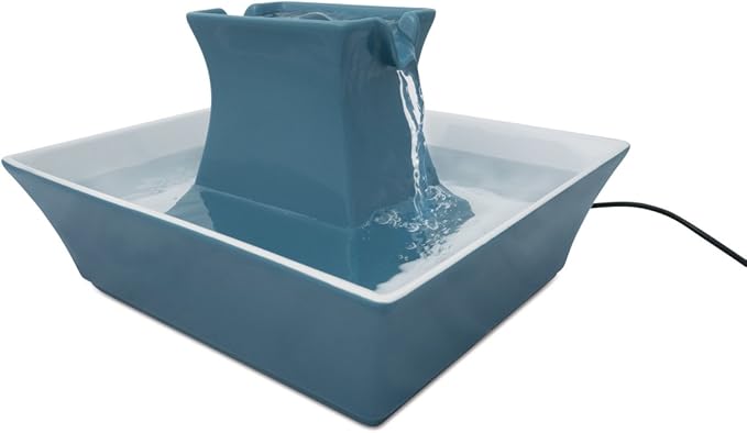 PetSafe Cat and Dog Water Fountain - Automatic Water Dispenser - Drinkwell Pagoda Ceramic Fountain for Pets - Filter Included - Blue - 70 oz, Model:PWW00-14898 | 2 Falling Water Streams Encourage Hydration, Cat & Small Dog Water Fountain, Carbon Filter...