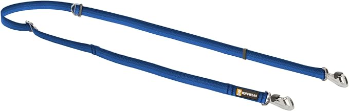 Ruffwear, Switchbak Hands‑Free Dog Leash, Adjustable 2.5–7 ft, Double‑Ended Lead with Lockable Crux Clips and Sliding V‑Rings, Waist‑Worn, Over‑Shoulder or Handheld, Blue Pool