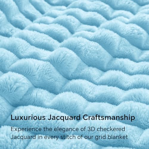 BEDELITE 3D Checked Light Blue Fleece Throw Blanket for Couch, 50x60 Inches - Image 3