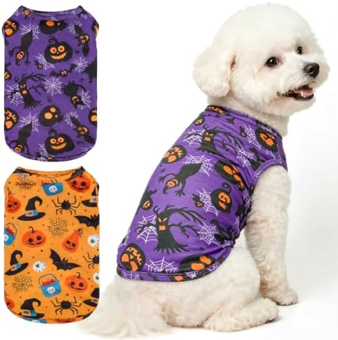 BINGPET 2PCS Dog Halloween Costume, Soft Cotton Puppy Shirt, Bat & Pumpkin by BINGPET