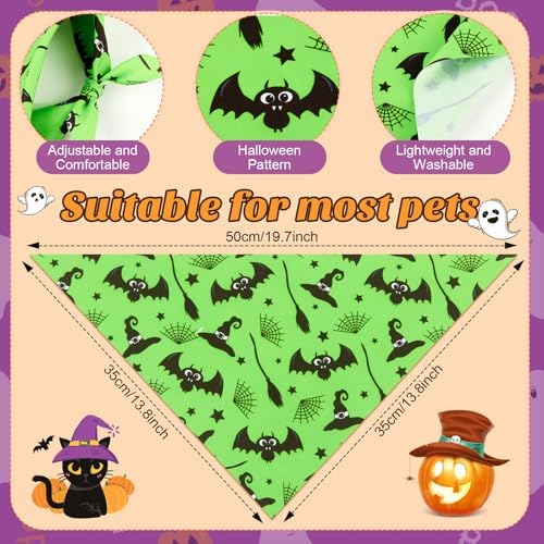 Preboun 50 Pcs Halloween Dog Bandanas Bulk, Pumpkin Ghost Bat Spider Web - Image 3