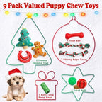 Christmas Dog Toys 9 Pack, Luxury Santa Puppy Chew Toy, Cotton Squeaky Plush Toys for Small Dogs, Durable Interactive Rope Treat Dog Ball and Bones, Rubber Teething Toys for Dogs Gifts - Image 2