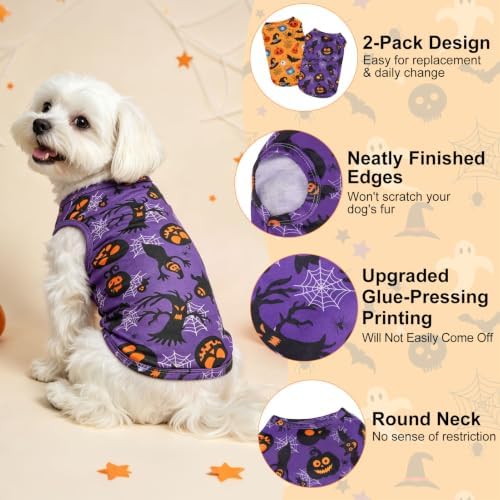 BINGPET 2PCS Dog Halloween Costume, Soft Cotton Puppy Shirt, Bat & Pumpkin - Image 6