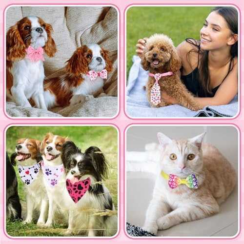 Reginary 120 Pcs Paw Bone Print Dog Bandanas Bulk Dog Bows Set Bow Ties Cat Scarf Colorful Washable Triangle Pet Kerchief Cute Bib for Summer Small Medium Large Pets Grooming Accessories Costume - Image 4