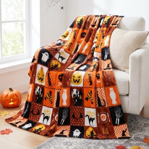Gogreen Halloween Throw Blanket Throw Size Cozy Fleece Blanket - 300GSM Ultra Soft Microfiber Printed Blanket for Halloween Decor, for Kids & Adults (Throw - 50" x 60") - V by GOGREEN