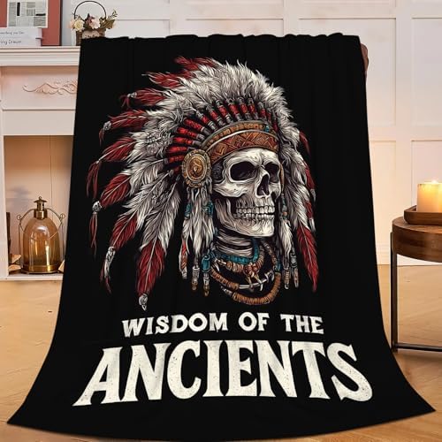 Native American Blanket for Girls Women Boys Men Adults Kids Soft Cozy Fleece Indian Skull Throw Blankets Gifts Warm Flannel Plush Lightweight Decor for Couch Bed Sofa 60"X50" by Unknown