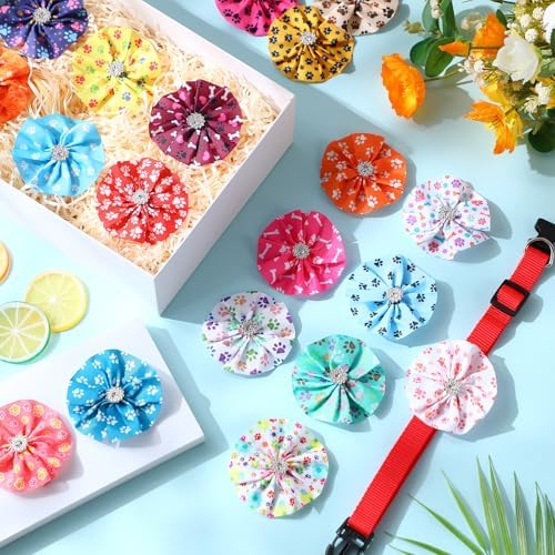 Huhumy 50 Pcs Paw Print Dog Collar Bows Flower Bowties Bulk Attachments - Image 4