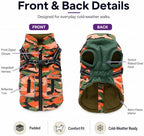 Dog Winter Coat for Large Dogs with Harness, Orange Camo, 2XL - Image 4