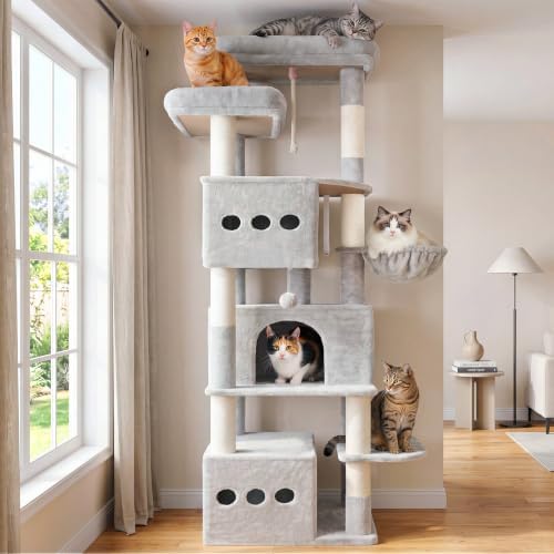 Gitelsnour Cat Tree, 71.6'' Tall Cat Tower with 3 Large Cat Condos, GCT800W - Image 7