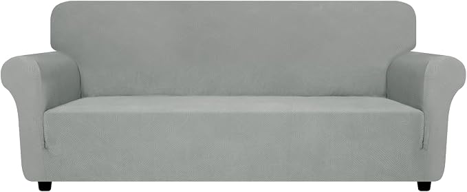ZNSAYOTX Super Stretch Sofa Cover (72"-92"), New Striped Sofa Covers Fitted Slipcovers with Elastic Bottom, Dog Cat Pets Proof Spandex Washable Fabric Comfortable & Durable (Light Grey, Sofa)