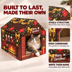 Fireplace Christmas Cat House, Cozy Hideaway with 2 Scratchers & Catnip - Image 6