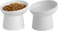 Elevated Cat Bowls, 15° Tilted Ceramic Raised Cat Food and Water Bowl Set, Whisker-Friendly Porcelain Pet Feeder Dishes for Indoor Cats and Small Dogs,White,5.2 Inch,2 Pack