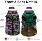 Dog Winter Coat for Large Dogs with Harness, Purple Camo, L - Image 5
