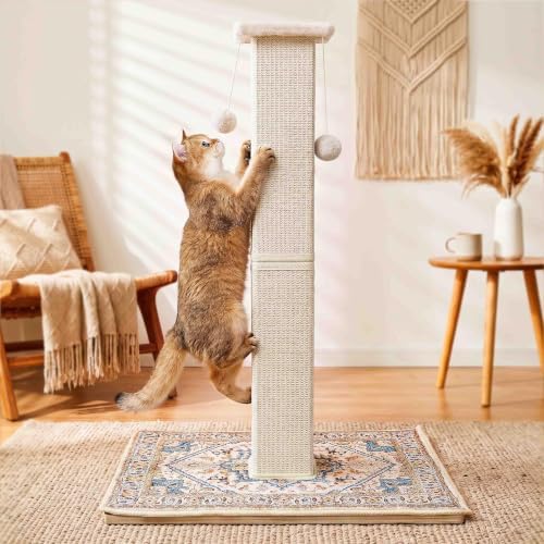 Tall Cat Scratching Post for Indoor Cats Adults with Carpet, White - Image 7