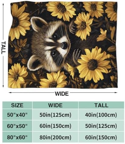 Raccoon Blanket Cute Raccoon Floral Throw Stuff Gifts 80"x60" - Image 2