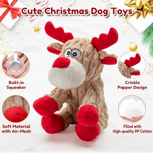 Dog Christmas Toys Plush Chew Toys for Dogs, Funny Reindeer Squeaky Dog Toy - Image 2