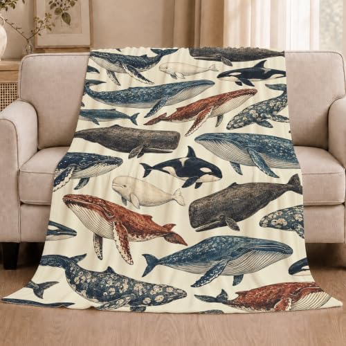 Whale Throw Blanket Vintage Ocean Marine Wildlife Gifts 50''x60'' - Image 2