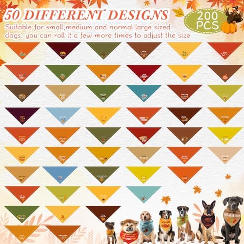 100 Pcs Fall Thanksgiving Dog Bandana Bulk with Sayings Pet Triangle Scarf Bibs Washable Puppy Kerchief Adjustable Grooming Supplies for Small Medium Large Dog Cat Costume Accessories - Image 4