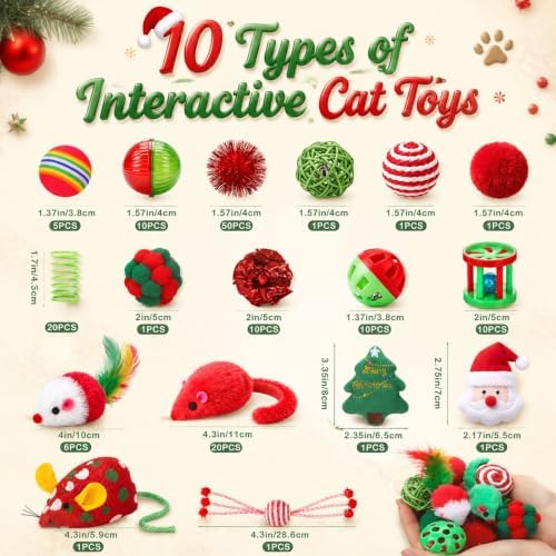 Foilswirl 150 Pcs Christmas Cat Toys Set, Red Green Indoor Kitten Toys - Image 3