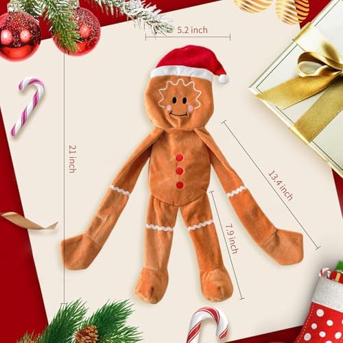 No Stuffing Squeaky Christmas Dog Toys with Crinkle Paper, 21”Cute Christmas Gingerbread Man Gift Dog Plush Toys Chew Toys,Durable Interactive Dog Toys for Large Medium Small Breed, - Image 3