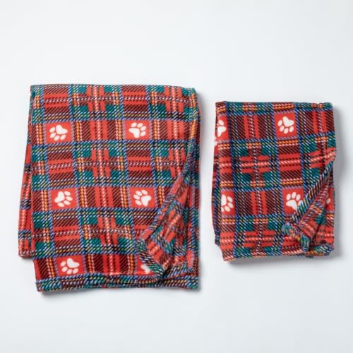 Pet Throw Blanket Ultra Soft Fleece Durable for Crates Beds Sofas Travel (Traditional Tartan Paw Plaid, Large) - Image 4